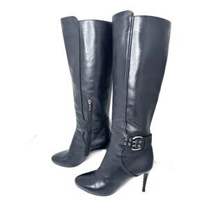 Jimmy Choo Black Darwin 85 Leather Boots Zip Buckle Stiletto sz  37.5
